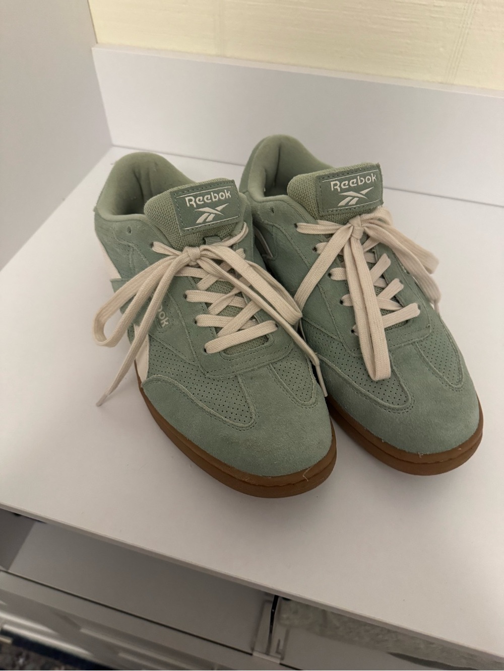 Reebok Kids Suede Sneakers in Sage Green with Cream Laces